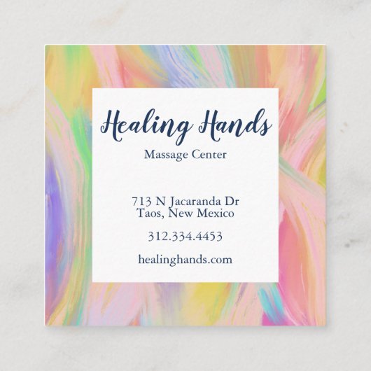 ヒーリングハンドレインボーカラフル油絵を描 スクエア名刺 (裏面)