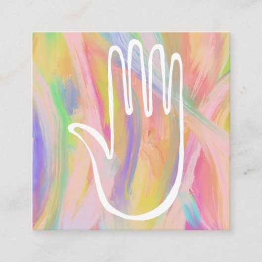 ヒーリングハンドレインボーカラフル油絵を描 スクエア名刺 (正面)