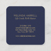 ヒーリングハンドロゴ霊気、マッサージセラピーダークブルー スクエア名刺 (裏面)