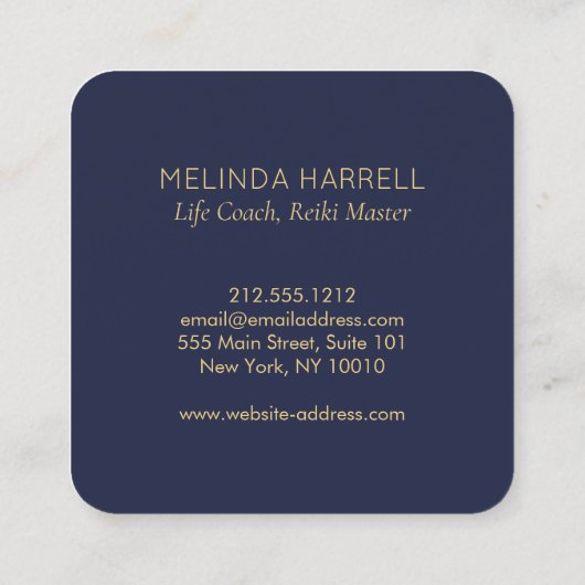 ヒーリングハンドロゴ霊気、マッサージセラピーダークブルー スクエア名刺 (裏面)