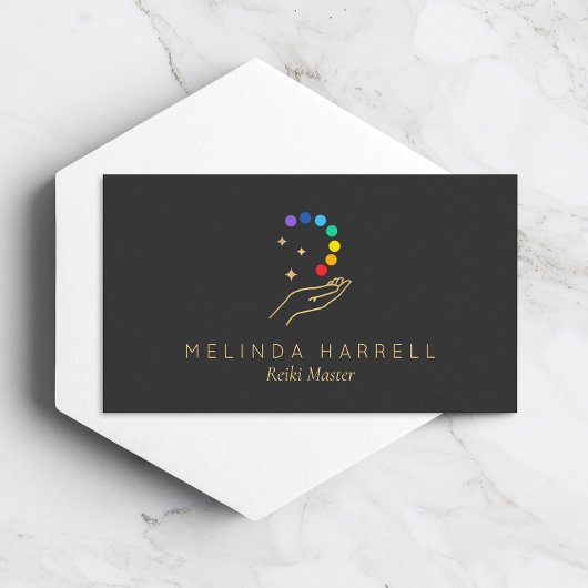 ヒーリングハンドロゴ霊気、マッサージ、ウェルネスグレー 名刺