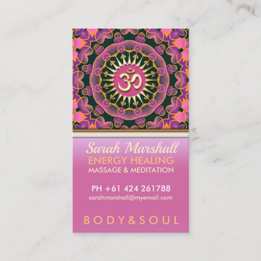 ヒーリングピンクエナジーOMヨガビジネスカード 名刺 (正面)