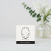 ヒーリングモダンハンズマッサージブラックとアイボリーロゴ スクエア名刺 (スタンド正面)