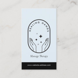 ヒーリングモダンハンズマッサージ黒と青のロゴ 名刺