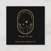 ヒーリングモダンハンズマッサージ、ウェルネス金ゴールドロゴ スクエア名刺 (正面)