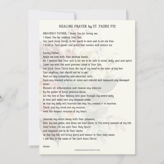 ヒーリング祈りの言葉バイセントパドレピオ祈りの言葉カード カード (裏面)
