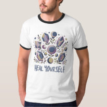 ヒーリング・ユアセルフ リンガーTシャツ - セレスティアルクリスタルデザイン