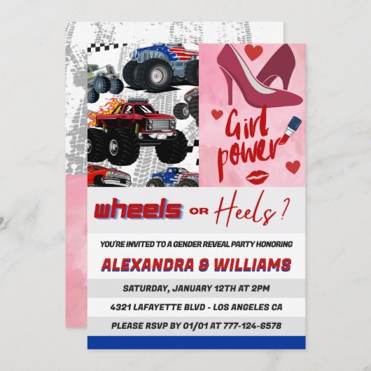 ヒールまたはホイールの性別による招待状の表示 招待状 (正面/裏面)