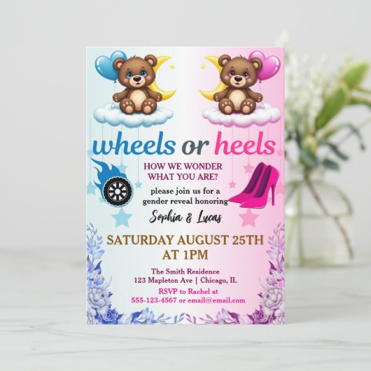 ヒールまたはホイールの性別の表示招待状 招待状 (スタンド正面)