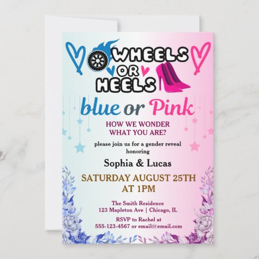 ヒールまたはホイールの性別の表示招待状 招待状 (正面)