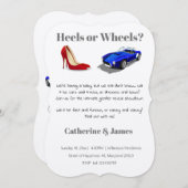 ヒールまたはホイールシックなカジュアルジェンダー予測できなリビール 招待状 (正面/裏面)
