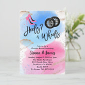 ヒールまたはホイール性別リビール、ピンクまたはブルー 招待状 (スタンド正面)