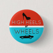 ヒールまたはホイール赤と青の性別の表示 缶バッジ (正面)