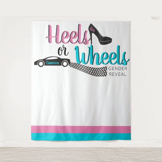 ヒールまたはホイール 性別発表 ピンク|ブルー フォト タペストリー (正面)