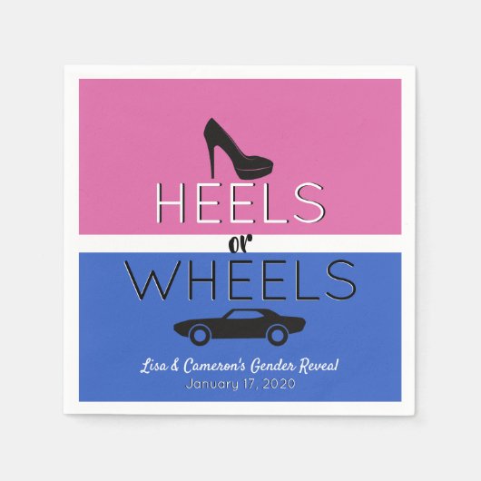 ヒールまたはホイール{Car}ブラック|ピンク|青の性別によるリビール スタンダードカクテルナプキン (正面)