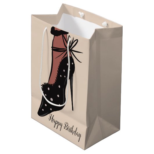 ヒールエレガント美しいファッショニスタ誕生日 ミディアムペーパーバッグ (正面アングル)