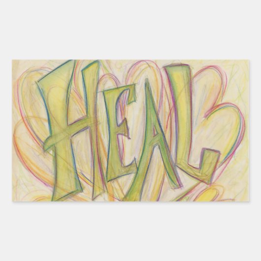 ヒールハートワードアート感動的デカールステッカー 長方形シール (正面)