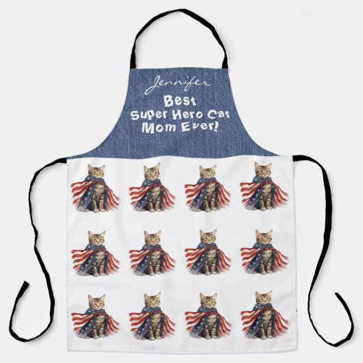 ヒーロおもしろいすごいキャットオールオーバープリントエプロン エプロン (正面)