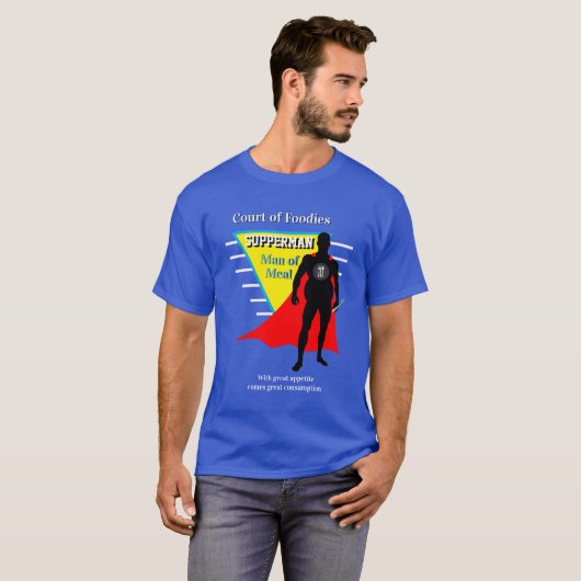 ヒーロすごいグルメスーパーマンノベルティT- Tシャツ (正面フル)