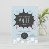 ヒーロすごい漫画スピーチバブルシティ誕生日 招待状 (スタンド正面)