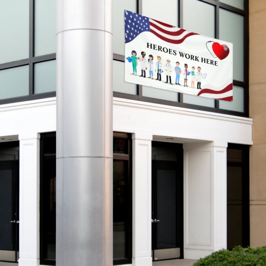 ヒーロカスタマイズーズはここで病院アイコン文字ビッグ 横断幕 (ビルの外側)