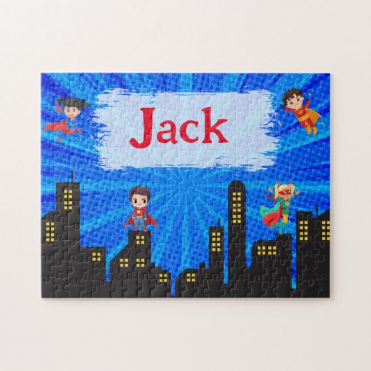 ヒーロパーソナライズされたーすごいチャイルドネームパズル ジグソーパズル (横)