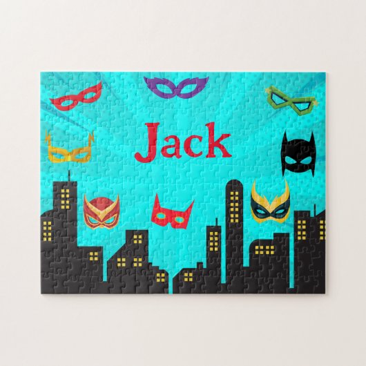 ヒーロパーソナライズされたーすごいチャイルドネームパズル ジグソーパズル (横)