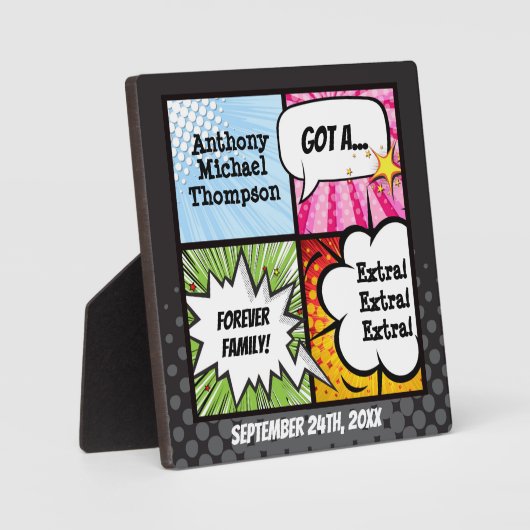 ヒーローすごい漫画ブックの採用、家族のギフト フォトプラーク (正面)