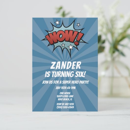 ヒーローすごい漫画ボーイ誕生日パーティーの招待 招待状 (スタンド正面)