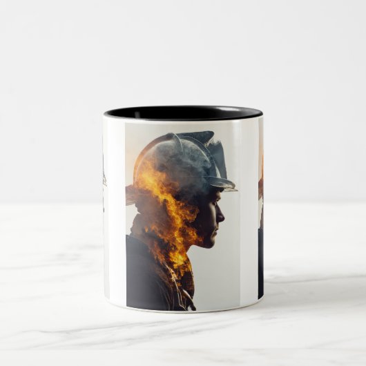 ヒーローのハート:ファイアファイターフレームポートレート ツートーンマグカップ (中央)