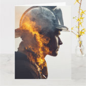 ヒーローの火花:消防士ありがとう&感謝 カード (黄色い花)