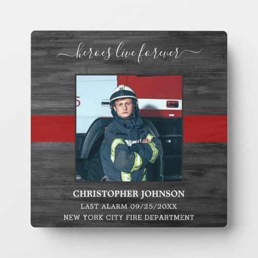 ヒーローは永遠に赤線の消防士記念に生きる フォトプラーク (正面)