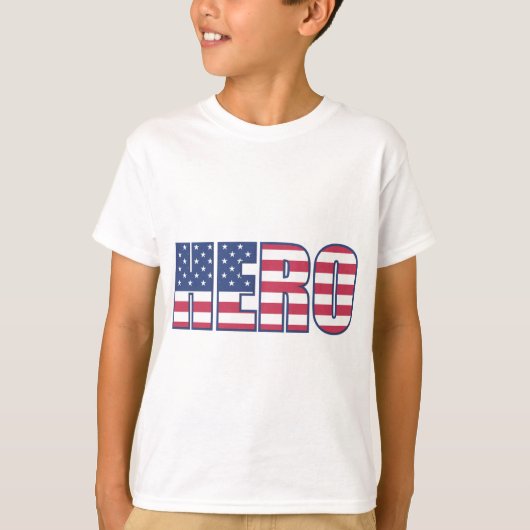 ヒーローアメリカン国旗のスターストライプ赤白青 Tシャツ (正面)