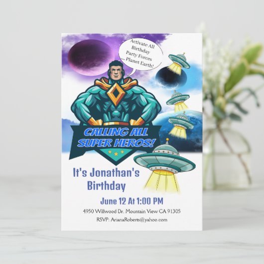 ヒーロースペースシフスボーイ誕生日招待状 招待状 (スタンド正面)