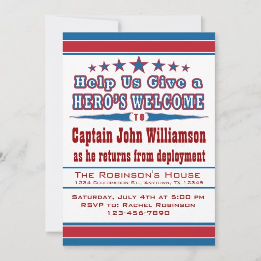 ヒーローズウェルカム軍隊ウェルカムホーム招待状 招待状 (正面)