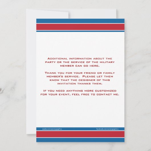 ヒーローズウェルカム軍隊ウェルカムホーム招待状 招待状 (裏面)