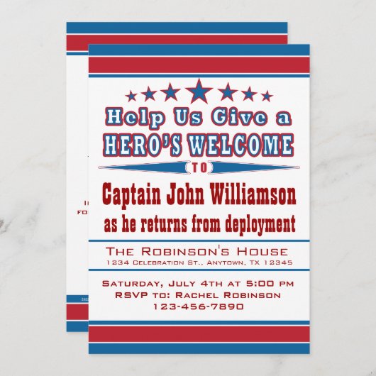 ヒーローズウェルカム軍隊ウェルカムホーム招待状 招待状 (正面/裏面)