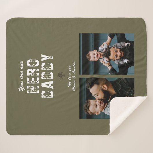 ヒーローダディ父の日2フォトコラージュ シェルパブランケット (正面(横))