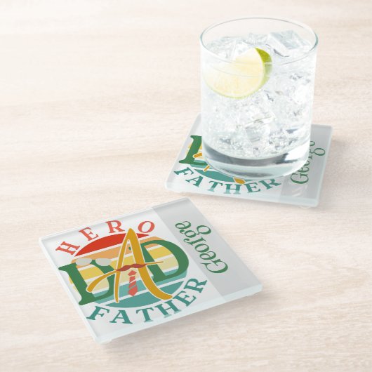 ヒーローパパフェイスサンセットタイムスヒー&サングラス ガラスコースター (アングル)