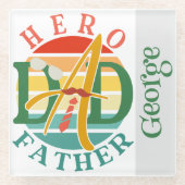 ヒーローパパフェイスサンセットタイムスヒー&サングラス ガラスコースター (正面)