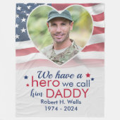 ヒーローパパ退役軍人パーソナライズされたアメリカ国旗 フリースブランケット (正面)