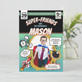 ヒーローパーティー招待状コミックブックカバースタイル 招待状 (スタンド正面)