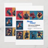 ヒーローパーティー誕生日招待状カード 招待状 (正面/裏面)