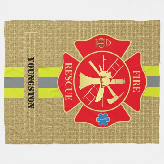 ヒーローファイアファイターマルチーズクロスコージーデザイン フリースブランケット (正面(横))