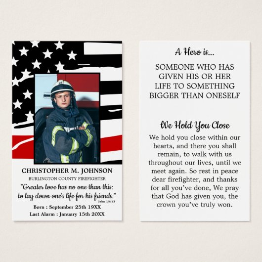 ヒーローファイアーファイターメモリアル祈りの言葉カード (正面&裏面)