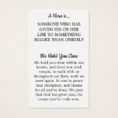 ヒーローファイアーファイターメモリアル祈りの言葉カード (裏面)