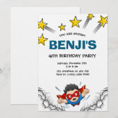 ヒーロー子供の誕生日パーティー 招待状 (正面/裏面)