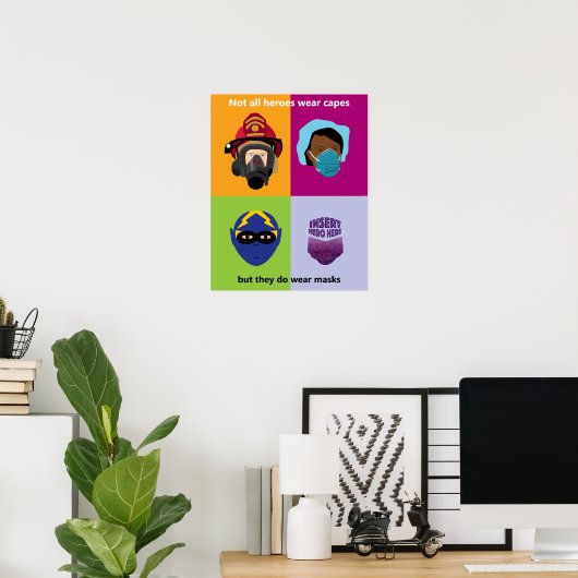 ヒーロー衣服マスクここにヒーローを挿入 ポスター (ホームオフィス)
