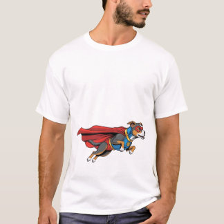 ヒーロー衣装の可愛い犬Tシャツ Tシャツ