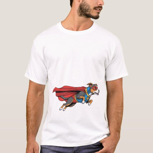 ヒーロー衣装の可愛い犬Tシャツ Tシャツ (正面)